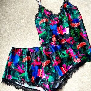 Victoria’s Secret silk with all lace open back cami chemise set